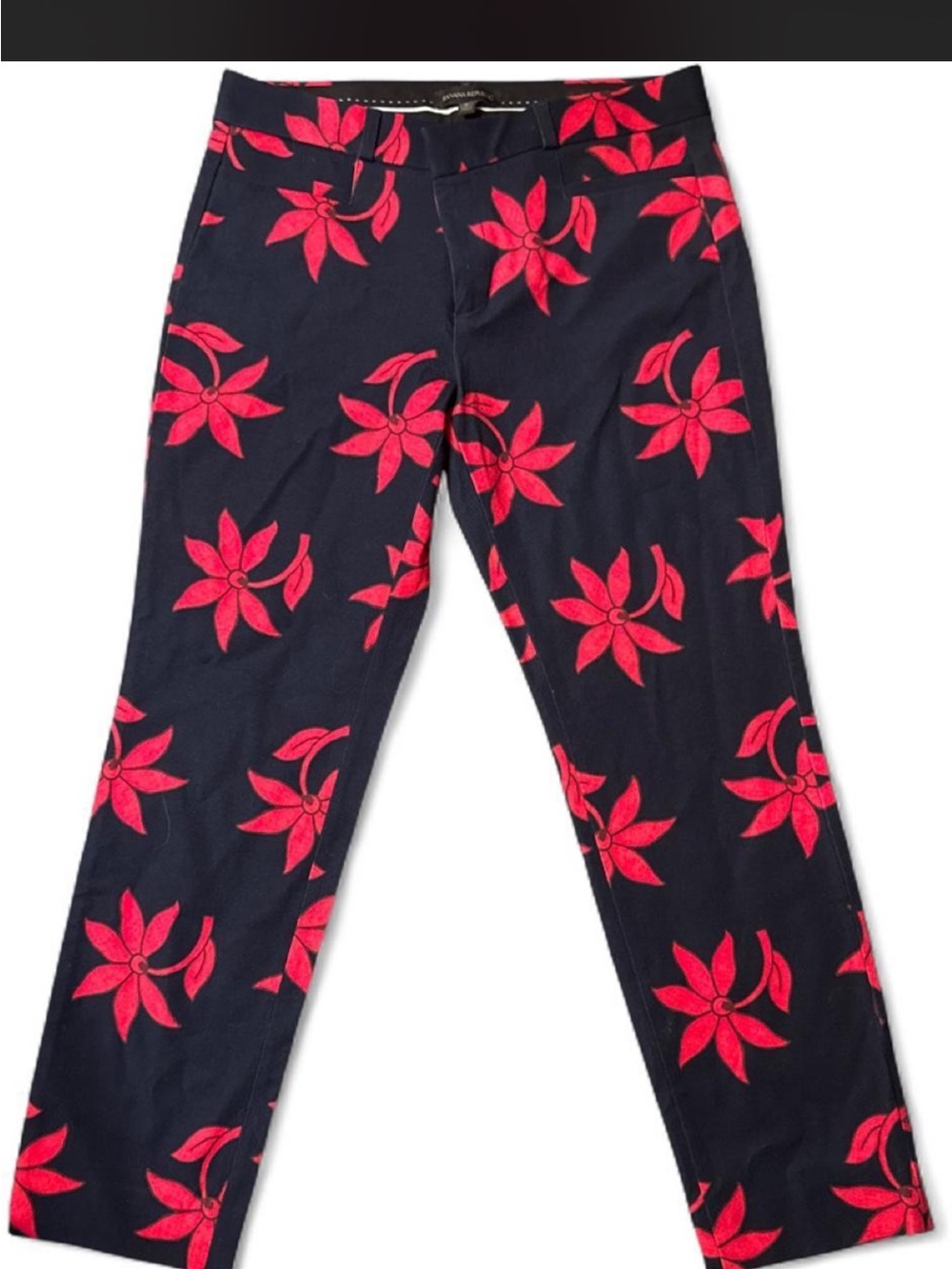 Women’s Navy Pants with Red Floral Print